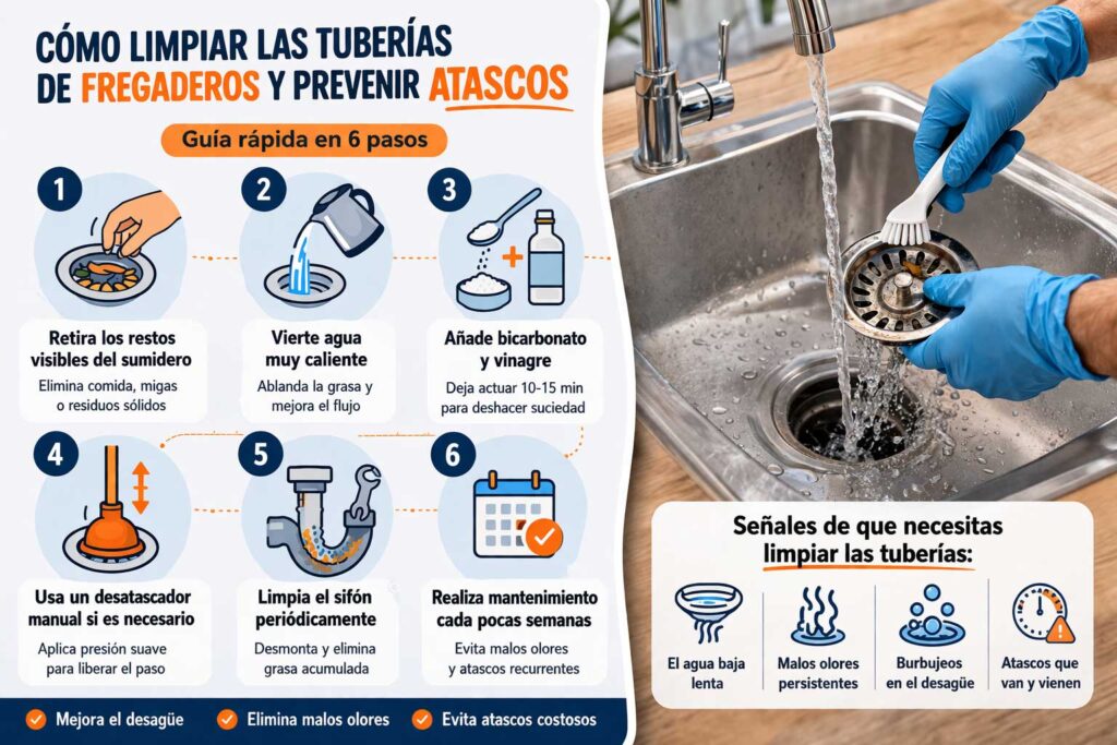 Cómo limpiar tuberías de fregaderos y evitar atascos frecuentes 3 Limpiar tuberías de fregaderos