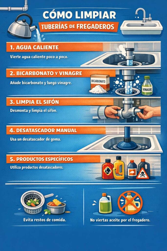 Cómo limpiar tuberías de fregaderos y evitar atascos frecuentes 2 Limpiar tuberías de fregaderos